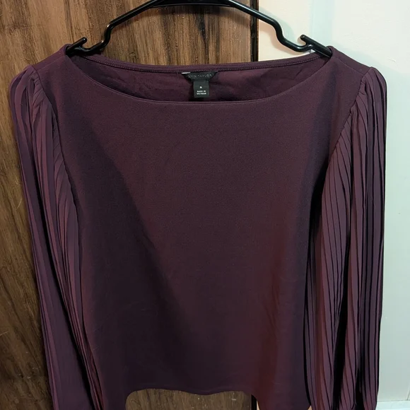 Ann Taylor Mixed Media Pleated Sleeve Blouse - Picture 2 of 4